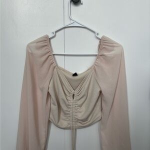 SHEIN Cream Ruched Blouse